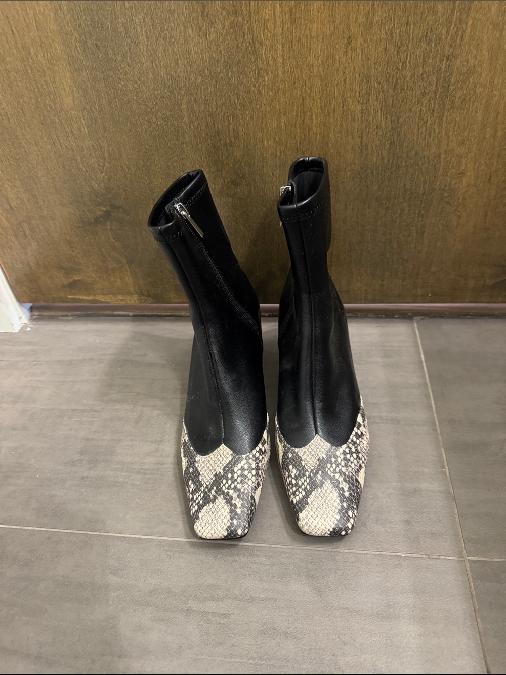 Steve Madden Black Ankle Boots with Snakeskin Toe Cap